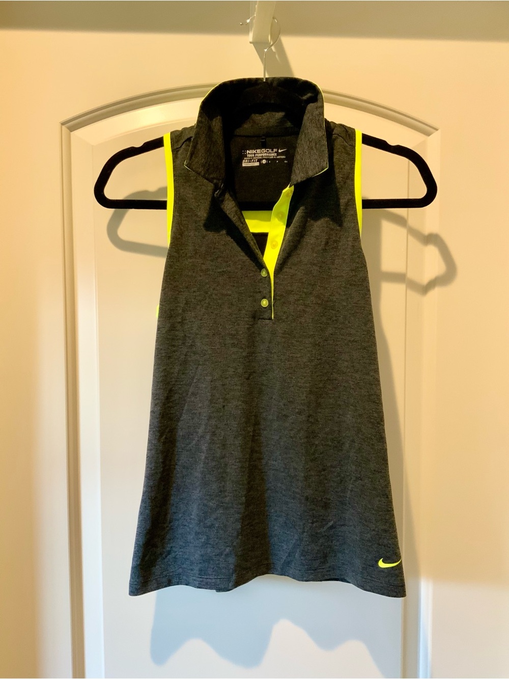 Nike Sleeveless Polo - Charcoal with Neon Green Accents